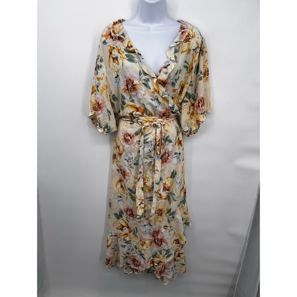 Old Navy rap Mid  Dress Women 3X Multi Pink‎  Floral layered Cotton Wrap V Neck - Picture 2 of 13